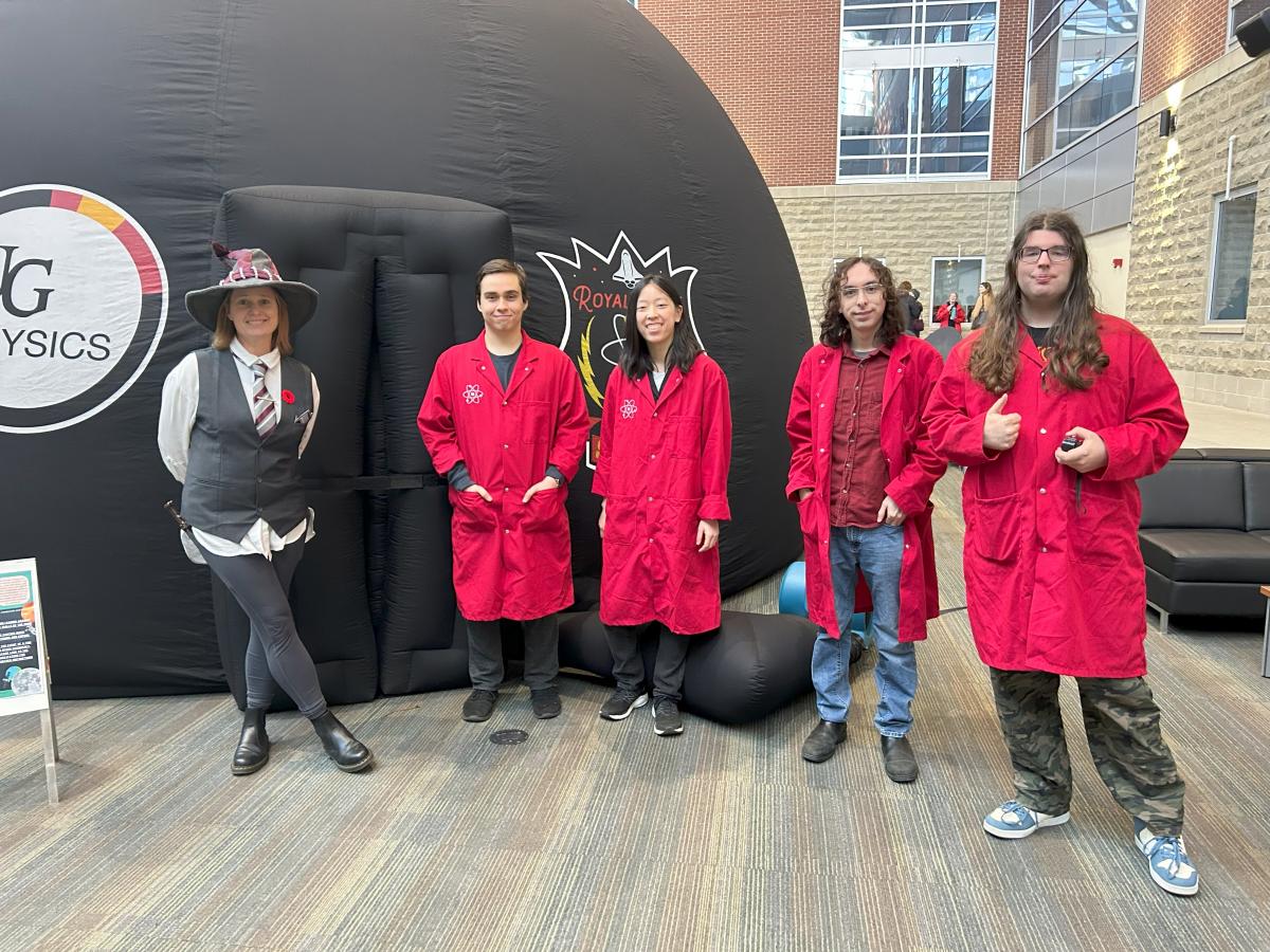 Students in front of an Inflatable planetarium 